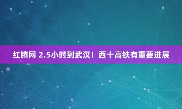 红腾网 2.5小时到武汉！西十高铁有重要进展