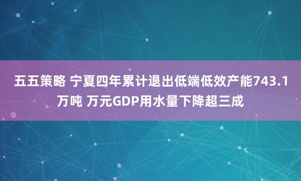 五五策略 宁夏四年累计退出低端低效产能743.1万吨 万元GDP用水量下降超三成